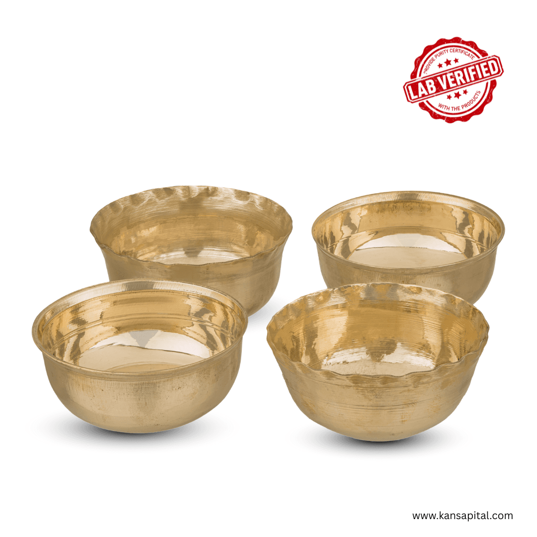 Bronze kansa katori dinnerware | 4 Pcs | 2 different Styel | Premium Bowls Dinner Set | 600 gm